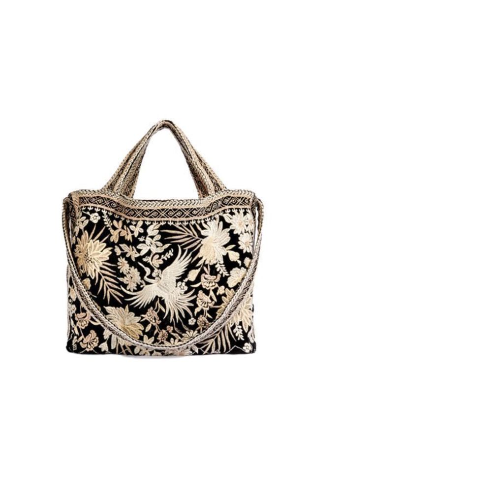 Johnny Was Othilia Black White Floral Special Velvet Tote Bag Handbag Purse NEW - Picture 6 of 12